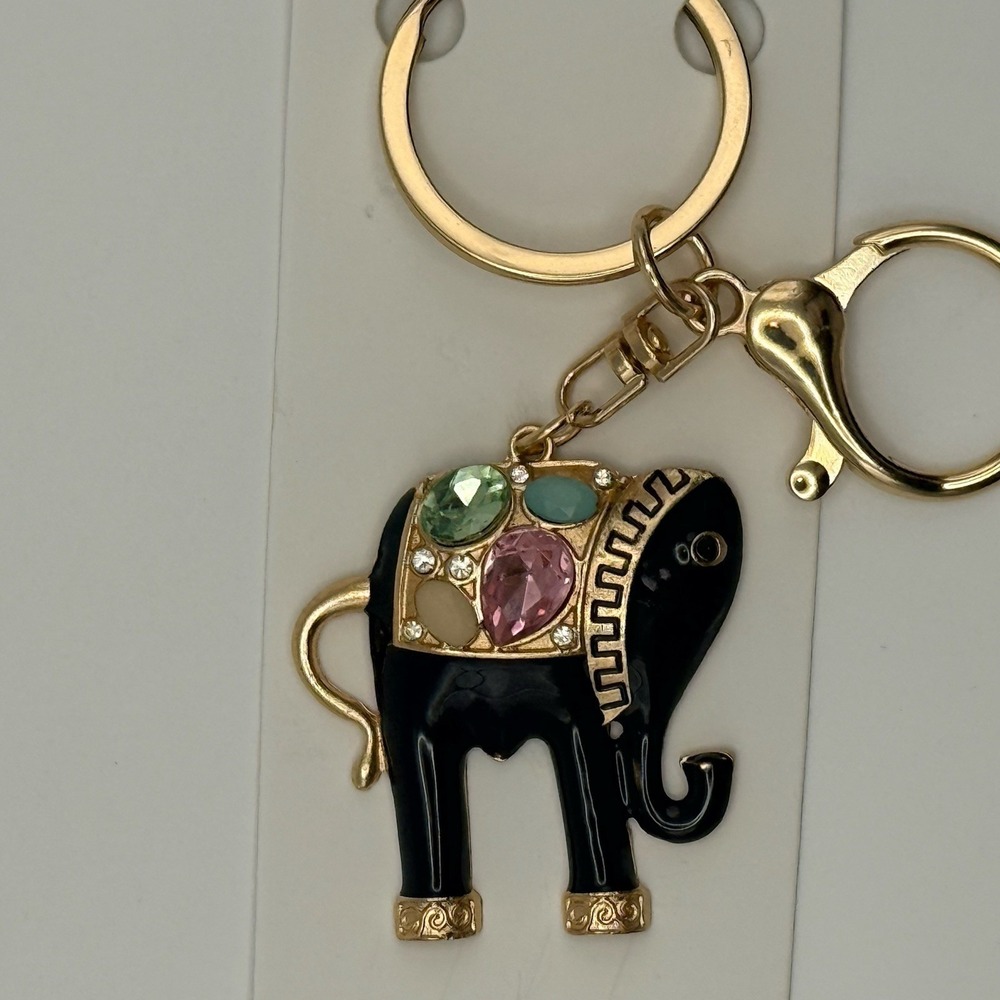 Elephant Rhinestone Gold Keychain Purse Backpack Charm - Picture 2 of 4
